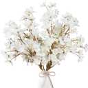 Sggvecsy Artificial Cherry Blossom Flowers 4 Pcs Faux Cherry Blossom Stems Faux Silk Cherry Blossom Branches 15.7 Fake Peach Flowers for Vase Arrangements Home Wedding Table Decor (White)