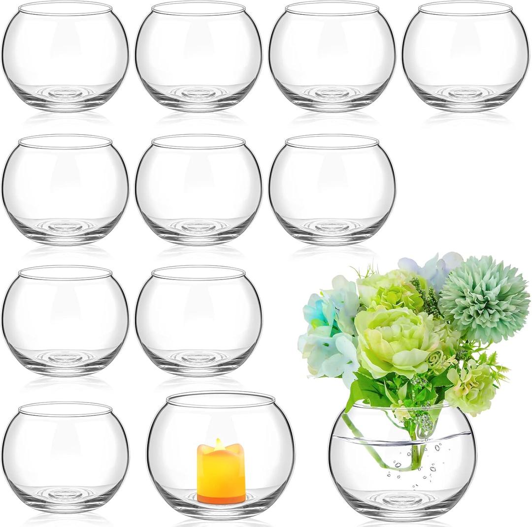 12 Pcs Glass Bubble Bowl Vase Bulk, Clear Round Glass Centerpiece Bowls for Valentine's Wedding Table Decor, Fish Flower Bud Vase Terrarium for Event Party DIY (3.5" h X 4.7" w)