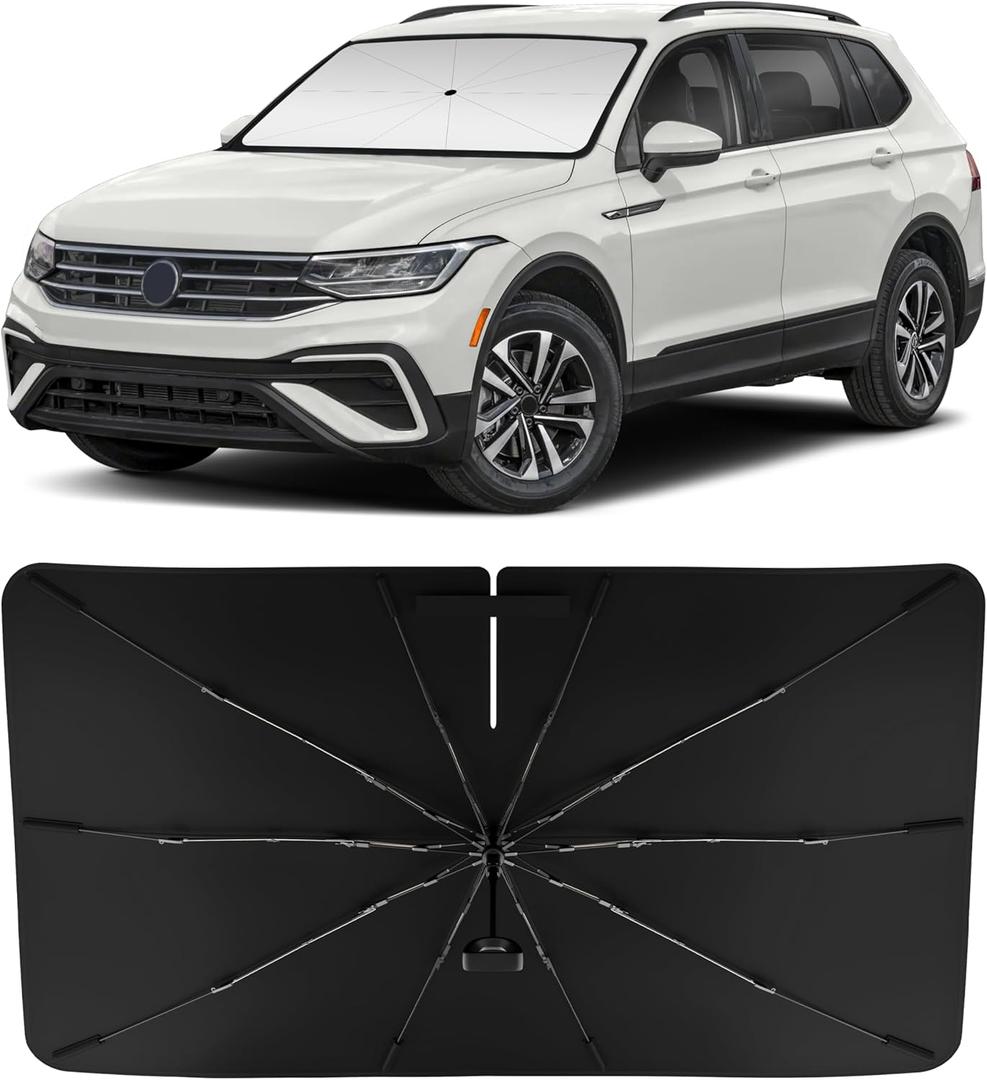INSAUTO Windshield Sun Shade Umbrella for VW/Volkswagen Tiguan 2018-2025, Foldable Front Windshield Sunshade with Storage Bag, Block Out UV Rays & Heat, Keep Car Cool