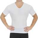 Insta Slim - Made in USA - Mens Slimming Compression Body Shaper V-Neck for Back Support, Gynecomastia & Hernias Nude (White)