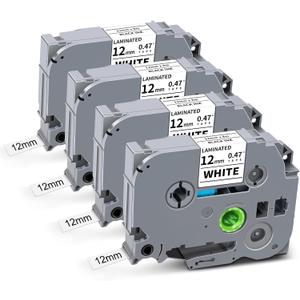 Tze231 Compatible for Brother Tze-231 Label Maker Tape 12mm 0.47 Laminated Black on White P-Touch Tz231 Tze Tz Refills Work with Ptouch Tz-231 PT-D220 D210 H110 D400 D410 D600, 4-Pack