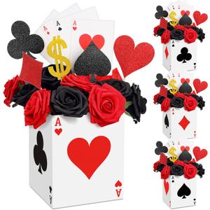 Zhanmai 12 Pcs Casino Favor Boxes 6.7 x 5.5 x 5.5 Inch Paper Poker Boxes Casino Table Decorations for Las Vegas Game Night Birthday Party Themed Centerpieces Decorations