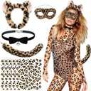 Newcotte 9 Pcs Halloween Leopard Costume Cheetah Ear Headband Tail Choker Tattoo Sticker Accessories for Women Adult Cosplay