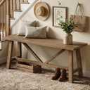 Wnutrees 43" Farmhouse Solid Wood Bench, Narrow Long Seat, Natural
