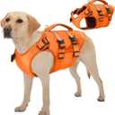 Kuoser Dog Life Jacket, High Flotation Dog Life Vest for Swimming Boating, Adjustable Ripstop Pet Lifesaver for Small Medium and Large Dogs, Reflective Safety Puppy Swimming Vest with Rescue Handle (XX-Large (Chest Girth:30.71-38.58''), A-Orange)