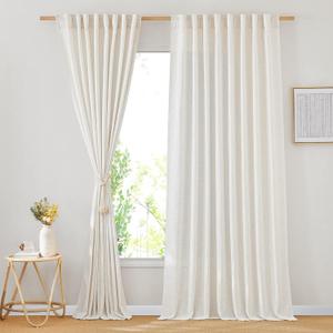 NICETOWN Linen Burlap Sliding Door Curtains 2 Panels Set, Rod Pocket & Back Tab Semi Sheer Privacy with Light Filtering Window Treatments for Bedroom/Living Room, Natural, W66 x L95, 2 Pieces