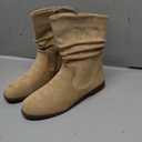Pixoecuty Slouch Ankle Boots For Women Booties For Women Low Heel Flats Mid Calf Zipper Khaki ASIAN Size 40
