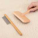 Sheepskin Wool Brush - Carpet Rake Tool for Pet Hair Removal and Household Fabric Care (Wood)