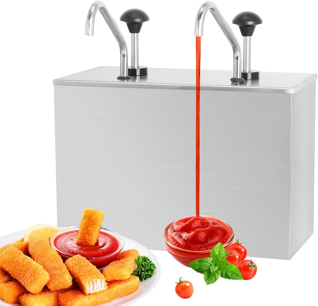 Commercial Sauce Dispenser Pump Stainless Steel Condiment Pump Station 7.4Quart Pump Dispenser Container for Ketchup Dressing Syrup Jam BBQ Sauce