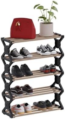 Stick Wood Shoe Rack Organizer, 5 Tier Shoe Shelf Storage Organizer, for Entryway, Hallway, and Closet