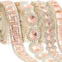 Juexica 3ft Self Adhesive Rhinestone Ribbons 2 Styles Rhinestone Diamond Roll Bling Ribbon Glitter Resin Diamond Belt for Home Clothing DIY Craft Wedding Baby Shower Event(Champagne,Stylish)