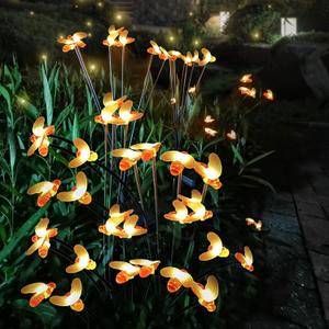 Demiwise Solar Garden Lights, 4 Pack 8 LED New Upgraded Solar Bee Lights Outdoor Waterproof, Solar Outdoor Lights Garden Decorative Light for Yard Patio Pathway Decoration, Warm White