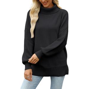 CiCiBird Women Oversized Turtleneck Sweater Fall Long Lantern Sleeve Knit Pullover 2025 Winter Fashion Jumper Top (Black, M)