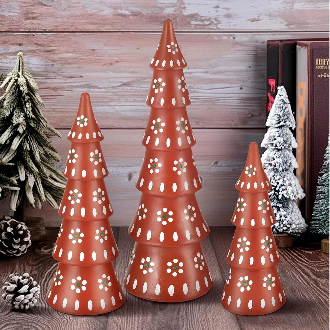Roowest 3 Pack De Barro Mexicanos Christmas Tree Tabletop Resin Desk Centerpieces Table Tree Decor Festive Ornament for Accents Christmas Mantel Shelf Home Mexican Holiday Party Decorations