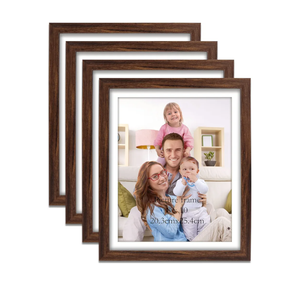 Giftgarden Brown 8x10 Picture Frame Set of 4, 9x11 Frames with Mat for 8” by 10” Photos, Rustic Walnut Wood-Color Frames for Wall or Tabletop