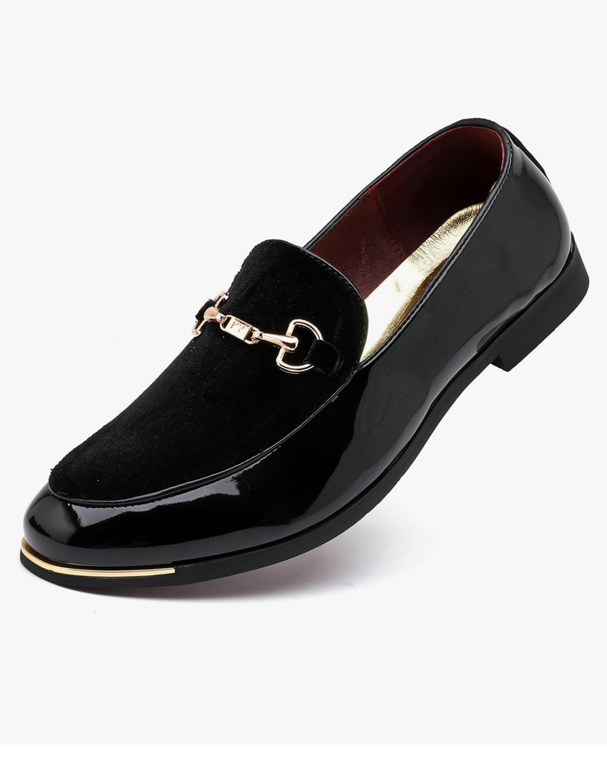 LCQL Men's Luxury Velvet Loafers Patent Leather Oxford Classic Gold Buckle Business Party Prom Club Dress Shoes Size 7-13