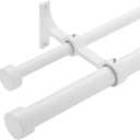 Double Curtain Rods with Aluminum End Cap and Full Surround Brackets,1"Front and 5/8" Back Rod,Adjustable between 36 to 72 Inches (3-6 Feet), Matte White Double Window Drapery Rod (36-72")