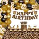 Leopard Print Party Decorations Set, Safari Theme Birthday Supplies with Balloons, Banner, Cake Topper, Tablecloth