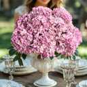 Artificial Flower Fake Silk Hydrangea Heads Bouquet with Stems Bulk for Fall Decoration Table Center Christmas Indoor Outdoor Faux Floral Realistic with Leaves Plants Crafts 8PCS (Pink)