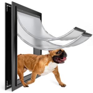 Aluminum Large Dog Door for Exterior Doors, Cutout Size 12.2''W x 18''H, Heavy Duty for Extreme Weather, Energy-Saving, Easy to Assemble, Dog Door for Dogs Up to 100 lbs, Lockable Black (L)