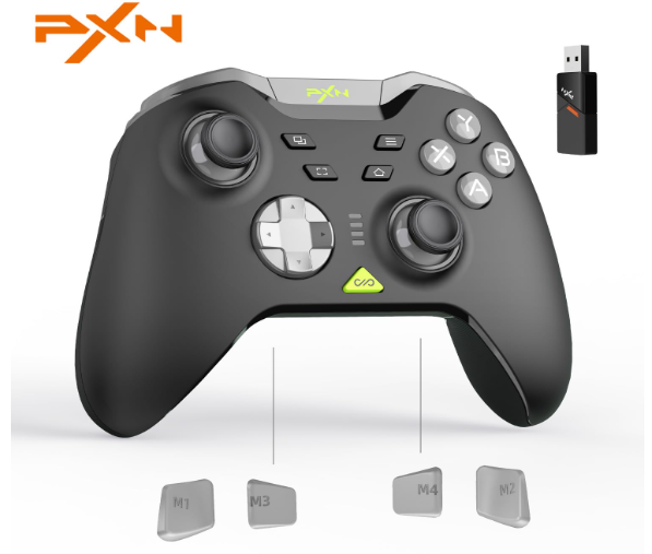 PXN P5 PC Gaming Controller, 2.4G Wireless Gaming Controller, Hall Effect Joystick, Hall Triggers, Dual Vibrators, APP, POM, Wakeup, 4Macro, 3Mode(2.4G/BT/SW), for PC,Switch,Android,iOS  Black