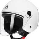 TRIANGLE Open Face Motorcycle Helmet Retro 3/4 Helmets with Clear Visor for Men Women DOT Approved (White, M)