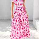 PRETTYGARDEN Women's 2026 Summer Boho Maxi Dresses Floral Short Sleeve V Neck A Line Tiered Flowy Long Beach Vacation Dress (White Pink Floral)