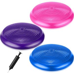 Leitee 3 Pcs Inflated Wobble Cushion Exercise Wiggle Seat for Sensory Flexible Seating Wobble Board Balance Disc Sensory Wiggle Seat Pad for Office Chair with Air Pump (Blue, Purple, Rose Red)
