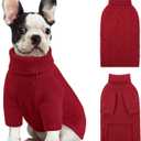 KOESON Large Dog Sweater, Warm Christmas Dog Sweaters for Large Dogs, Cable Knit Sweater for French Bulldog, Pug, Corgi, Boston Terrier, Easy On Xmas Sweaters for Dogs, Red, L