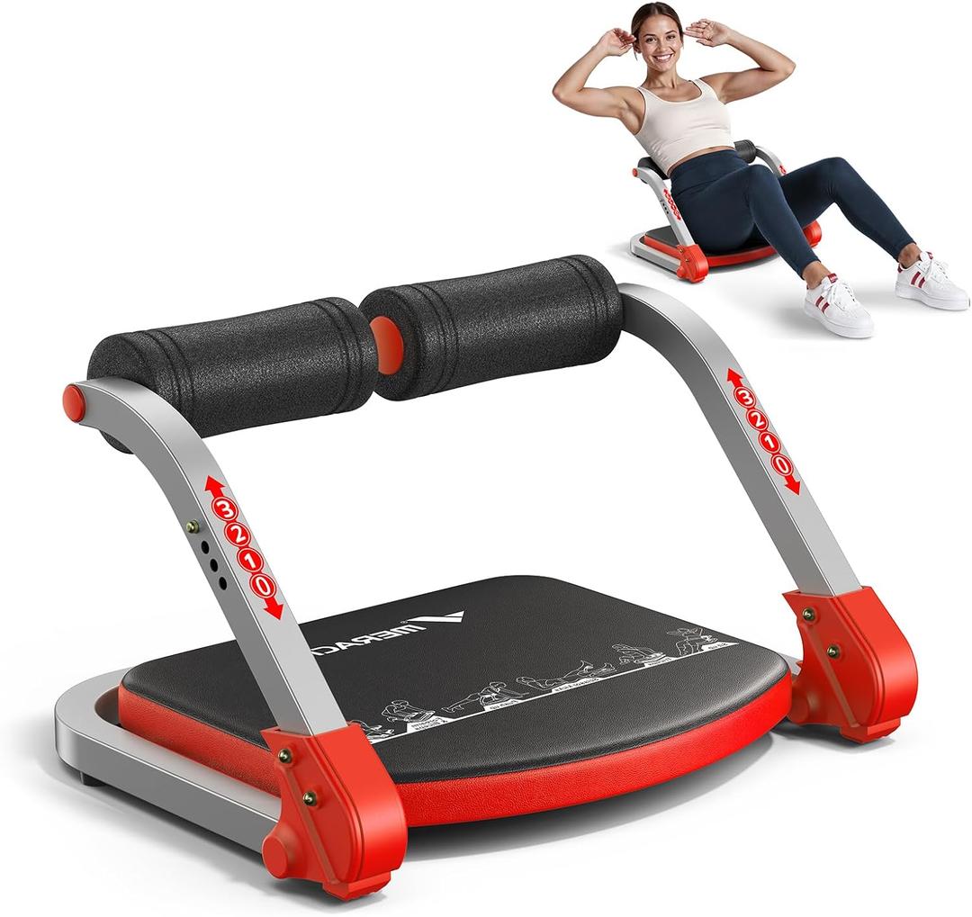 MERACH Ab Machine for Home Gym, Adjustable Ab Trainer with 3 Resistance Levels, Sit Up Exercise Equipment for Core Workout, Automatic Rebound Ab Crunch Machine, Ab Workout Equipment for Stomach (Red)