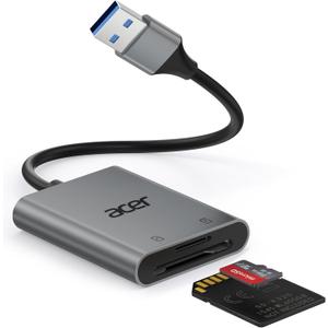Acer SD Card Reader, USB A 3.0 to Micro Memory Card Reader, Aluminum Dual Slot SD to USB Adapter for Computer, PC, Laptop and Type A Devices, Compatible with SD/Micro SDXC/SDXC/SDHC/MMC/TF Cards (Grey)