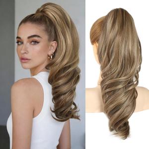 18" Claw Clip Pony Tails Hair Extensions for Women Ponytail Extension Clip On Ponytails, 2-In-1 Drawstring & Claw Clip Ponytail Tangle-Free Synthetic Hair Pieces for a Smooth & Sleek Look