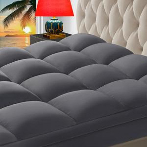 CHOKIT Queen Mattress Topper, Extra Thick Pillow Top Mattress Pad for Back Pain Relief, Cooling Bed Topper Mattress Cover with 8-21 Inch Deep Pocket (Grey)