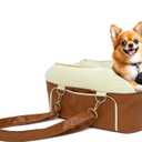 Dog Car Seat for Small Dogs, Washable Dogs Bed with Non-Slip Base, Waterproof Dog Booster Seat for Car with Storage Pockets, Pet Carseat Puppy Travel Carrier Bed (Brown)