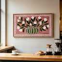 Large Framed Abstract Floral Wall Art, Vintage Muted Blush Flower Canvas, 32"LX16"W