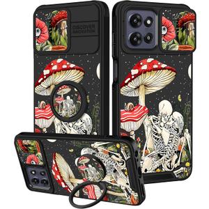 for Moto G Power 5G 2025, for Moto G Play 2025 Case - Women Girls Cute Phone Cover Girly Pretty Mushroom Skull with Camera Cover and Ring Stand Funda for Motorola G Power 5G 2025/G Paly 2025
