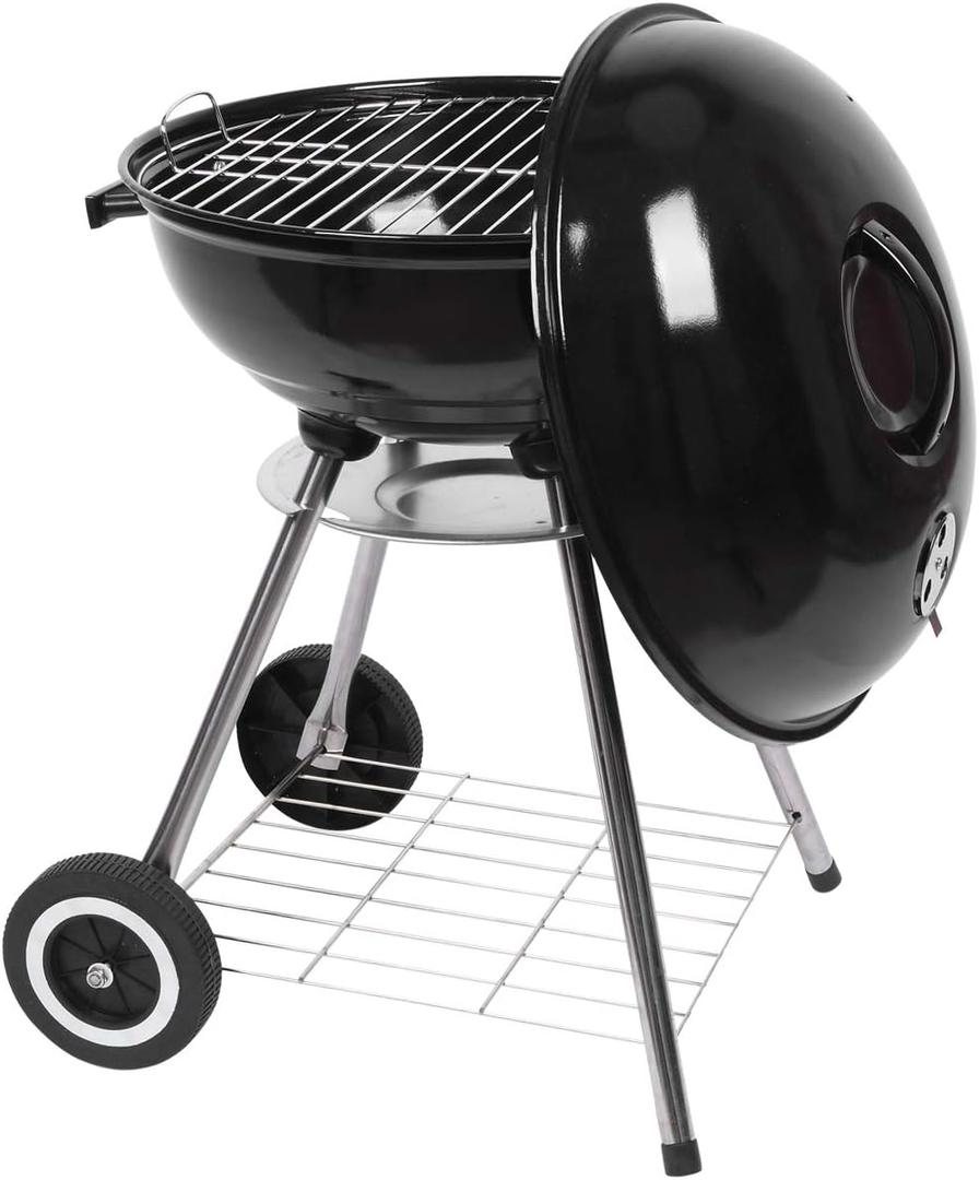 18 Inch Round Kettle Charcoal Grill, Portable Backyard Steel BBQ Oven with Wheels, Outdoor Patio Barbecue Cooker with Ash Catcher for Camping, Picnic, Party