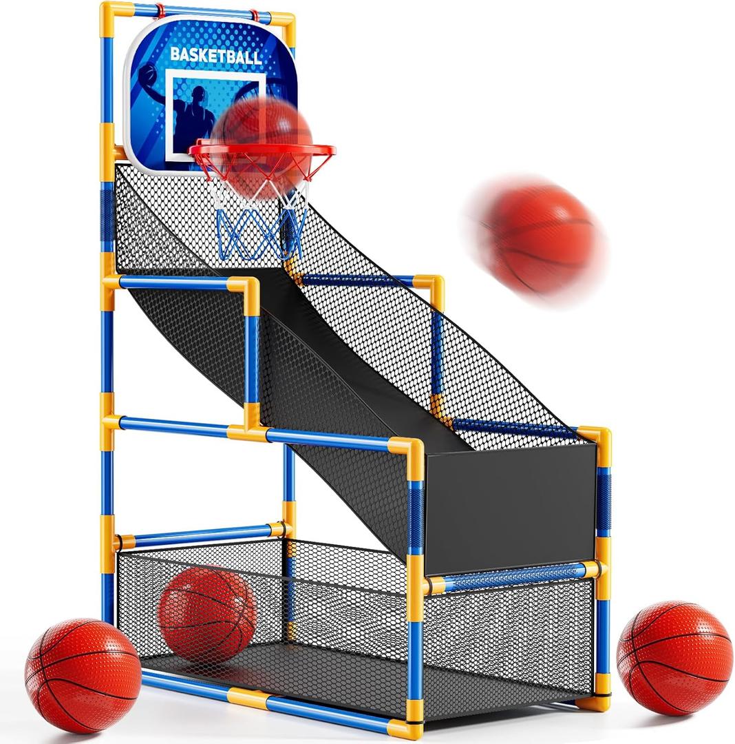 NIPLOOOW Arcade Basketball Game Set for Kids 3-12 Years Old, Kids Basketball Hoop with 4 Balls & Pump, Indoor Outdoor Sports Play Toys, Basketball Games Toys, for Boys Girls Teens