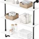3-Tier Industrial Pipe Floating Shelf – Rustic 36 inch Wood Wall-Mounted Storage Shelf for Kitchen Office,Bathroom & Home Decor -White