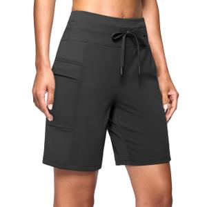Women's 7" Athletic Hiking Long Shorts with Pockets High Waisted Dark Grey (S)
