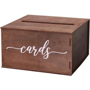 Wedding Card box with Slot - 11.5 IN Wooden Card Box for Wedding Reception Graduation Birthday Party Rustic Wedding Decor, DIY Wood Box for Cards Envelope Money-WCB001 (Brown)