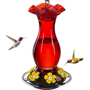Hummingbird Feeder for Outdoors Hanging, 18 OZ Humming Birds Feeders with 6 Bee Guard Feeding Ports & Built-in Ant Moat, Easy to Clean, Durable Outdoor Garden Decor (Red 1 Pack-C)