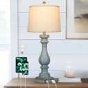 27.5" Tall Coastal Lamp,Retro-Blue Vintage Bedside Nightstand Lamps with USB Charging Ports A/C,3-Way Dimmable Touch Control Table Lamps for Bedroom Living Room,Single Blue