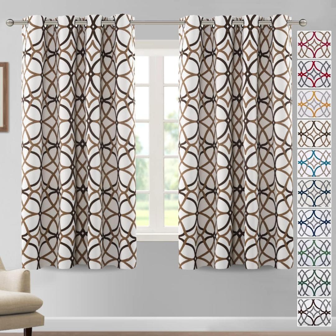H.VERSAILTEX Blackout Curtains Printed Design 63 Inch Length 2 Panels Set Thermal Insulated Curtains for Bedroom Living Room Geometric Modern Grommet Window Drapes - Taupe and Brown