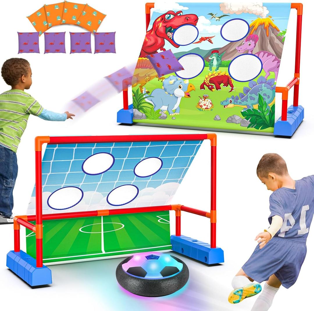 Ocditikl 2-in-1 Moving Kick Toss Games for Kids Ages 4-12, Light Up Hover Soccer Ball with Animal Bean Bag Toss, Indoor Outdoor Birthday Toys for 4 5 6 7 8 9 10 11 12 Year Old Boys Girls (Green)