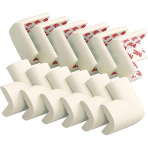 12 Pack Corner Protector Baby Proofing Edge and Corner Guards, Soft Safety Pre-Taped Rubber Foam Furniture Bumpers for Fireplace, Table, Stair, Cabinet (Off White)