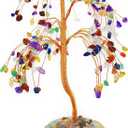 Tree of Life Seven Chakra Gemstone Crystal Fengshui Bonsai Fortune Money Tree Artificial Tree for Good Luck, Wealth Prosperity Home Office Dcor Gift Golden Branch (Colorful Willow)
