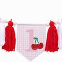 Cherry 1st Birthday High Chair Banner - Sweet One First Birthday Decorations for Girls, Cherry Sweet Yarn Tasse Highchair Banner