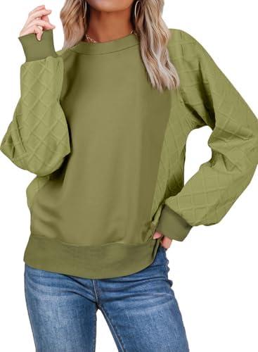 SHEWIN Womens Crewneck Sweatshirts Patchwork Texture Long Sleeve Tops Casual Loose Pullover Sweatshirt Fall Clothes 2XL