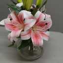 Artificial Flowers Tiger Lily Real Touch with Vase Easter Lily Pink Lilies Silk Faux Flowers Arrangements in Glass Vase with Faux Water Easter Decor Fake Floral Bulk Bouquet for Office Home Decor